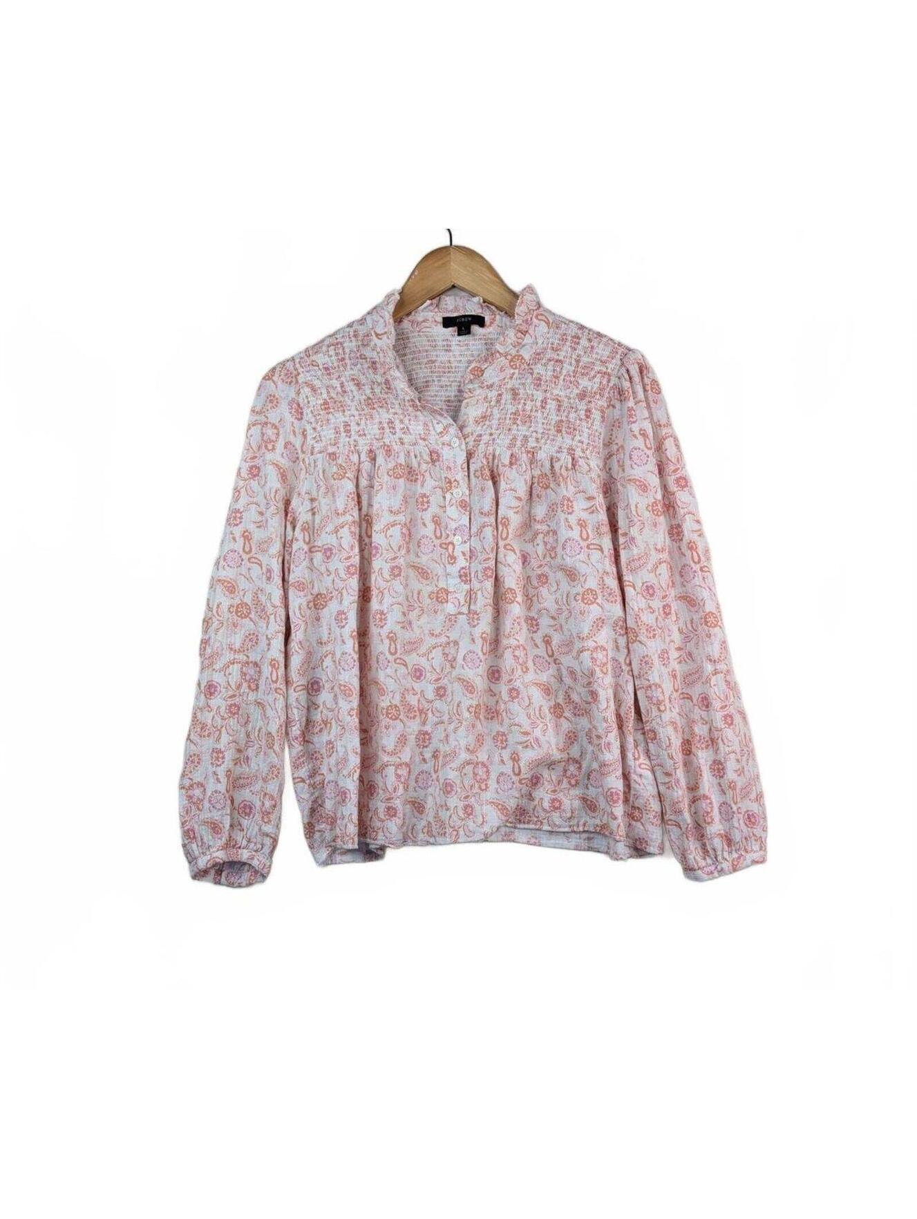 J.Crew Women's Long Sleeve Soft Gauze Garden In Whimsy Paisley 100% Cotton- L